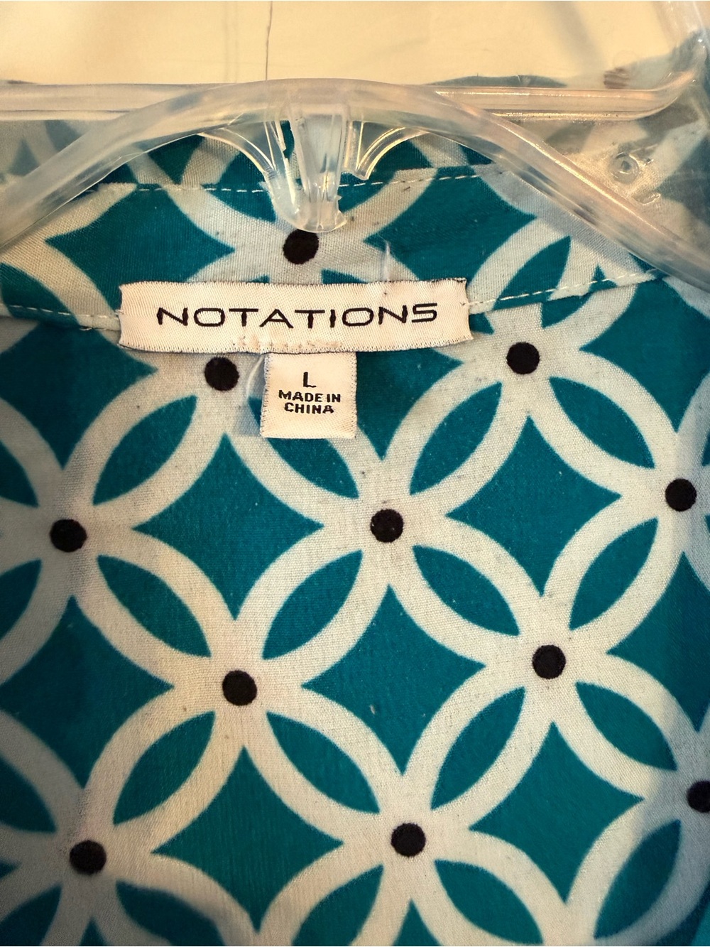Notations Teal and White Geometric Blouse - Picture 3 of 4